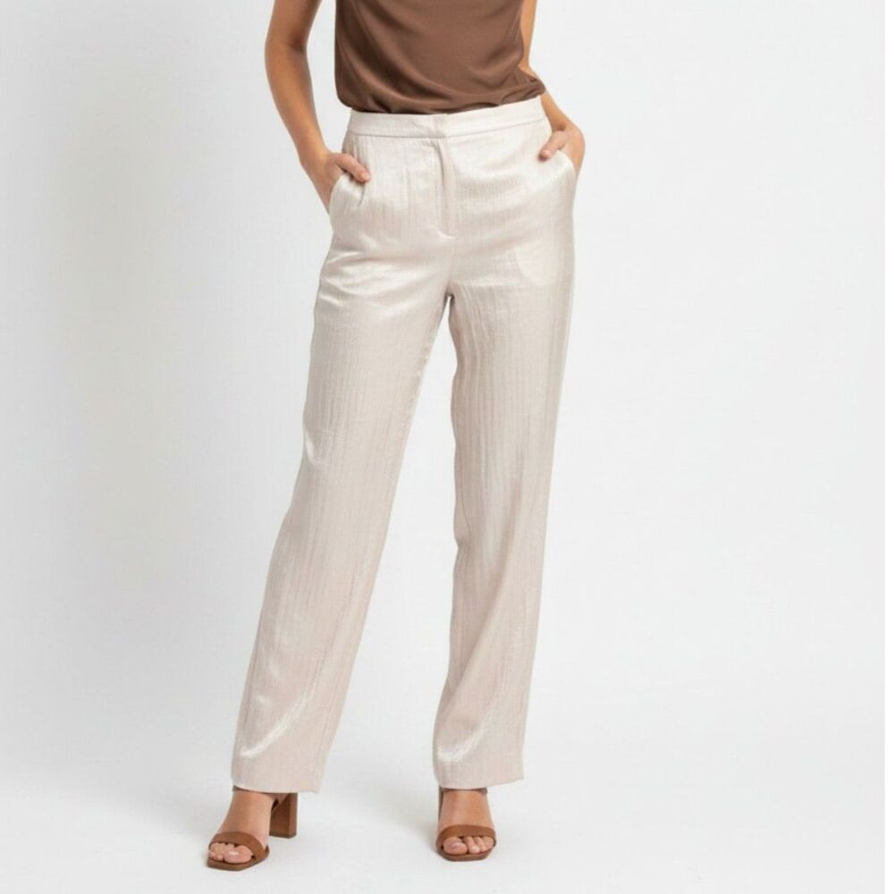 H&M Tan Shiny Metallic Trouser Pants 4 NEW